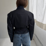 Belted blazer in dark blue speckered