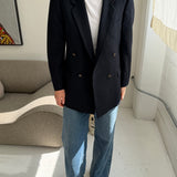 Solid navy double-breasted blazer