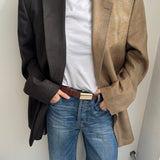 Pale plaid and chocolate brown speckered contrasted blazer