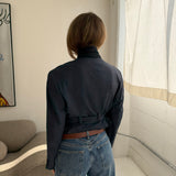 Belted blazer in Checkered blue