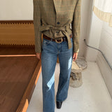 Belted blazer in Yellow houndstooth with red overcheck (Ready to ship)