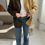 Contrasted blazer in camel corduroy and brown houndstooth  (Express shipping)