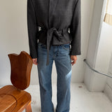 Belted blazer in Blue houndstooth