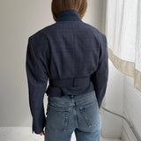 Bright blue checkered belted blazer