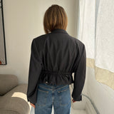 Cinched waist cropped blazer in grey