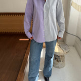 Blue pinstriped and purple pinstriped contrasted shirt