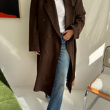 Heavy wool chocolate brown with hues of green coat