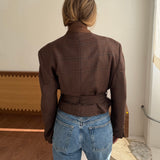 Belted blazer in Plaid brown with green accents