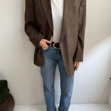 Brown and plaid contrasted blazer