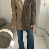 Double breasted Contrasted blazer in brown pinstriped and plaid sand (Express shipping)