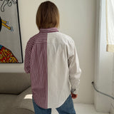 Burgundy with white stripes and white with blue stripes contrasted shirt