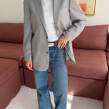 Button back blazer in light grey plaid