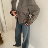 Silk pale grey cinched cropped blazer