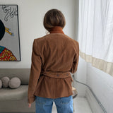 Double belted blazer in corduroy caramel