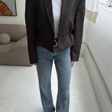 Cinched waist cropped blazer in Dark khaki