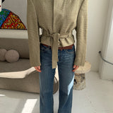 Belted blazer in pale speckered