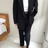 Stunning dark blue pinstriped double breasted suit
