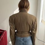 Belted blazer in Dark yellow checkered