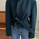 Belted blazer in true green cashmere