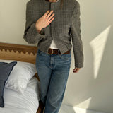 Stunning plaid wool bomber in grey