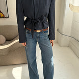 Belted blazer in Checkered blue