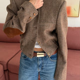 Bomber jacket in brown herringbone