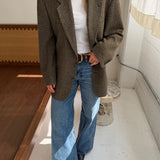 Beautiful blazer in dark yellow big houndstooth on think wool