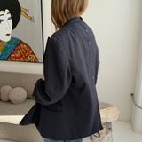 Double-breasted navy button back blazer