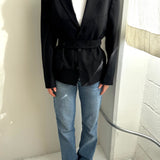 Double belted blazer in black
