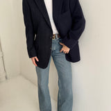 Blue heavy wool and tweed contrasted blazer