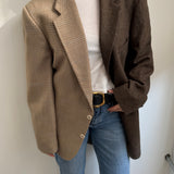 Brown wool and pale plaid contrasted blazer