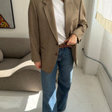 Thick wool beige blazer with elbow patches