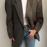 Green/grey houndstooth and speckered contrasted blazer