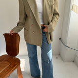 Belted blazer in blue checkered