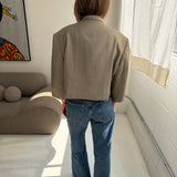 Pale speckered cropped boxy blazer
