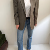 Plaid and herringbone wool contrasted blazer