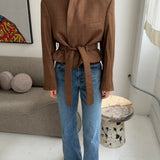 Belted blazer in brown checkered
