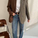 Contrasted blazer in brown herringbone and houndstooth