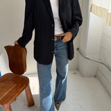 Navy pinstriped button back blazer