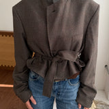Belted blazer in Brown plaid