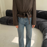 Plaid brown belted blazer