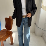 Button back blazer in Black pinstriped