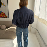 Cinched waist cropped blazer in blue