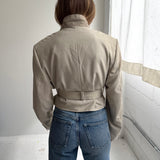 Light beige checkered belted blazer