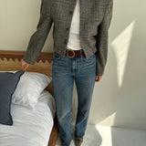 Stunning plaid wool bomber in grey