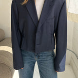 Cinched waist cropped blazer in blue