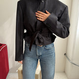 Belted blazer in Dark grey checkered