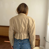 Cinched waist cropped blazer in light sand