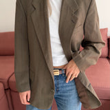 Button back blazer in Brown pinstriped