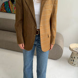 Contrasted blazer in mustard/brown toned (Express shipping)
